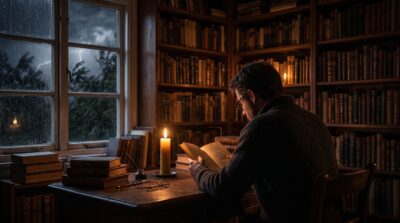Figure reading by candlelight study 202607182349